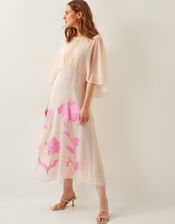 Natalie Embroidered Cape Midi Dress, Cream (CREAM), large