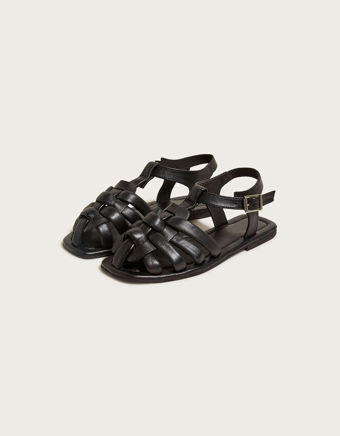 Leather Strap Covered Sandals Black