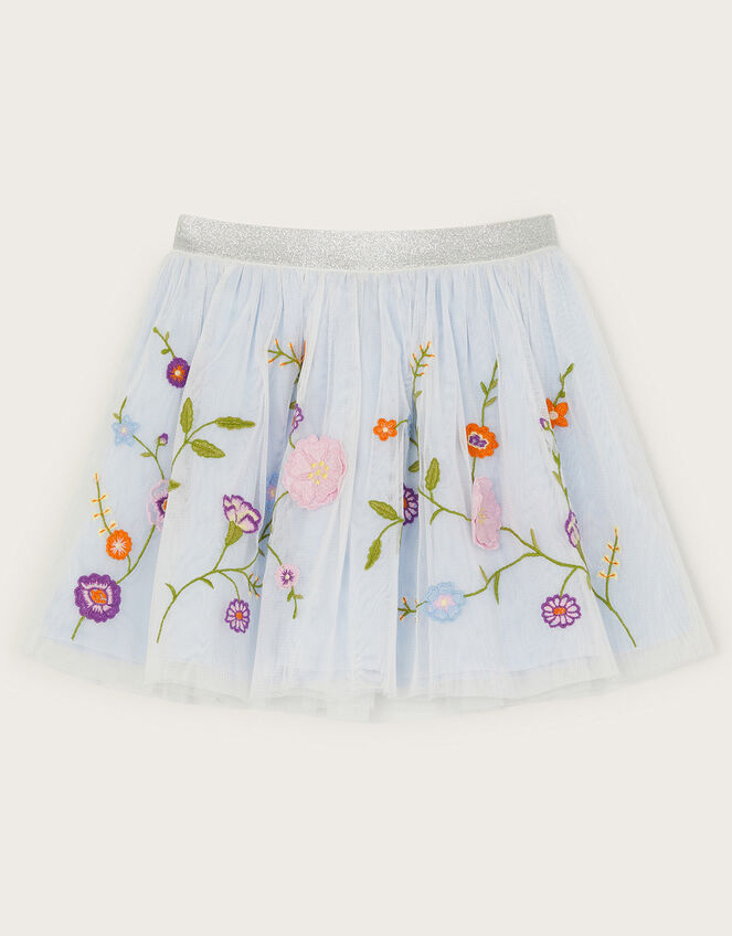 Embroidered Tulle Skirt, Blue (BLUE), large