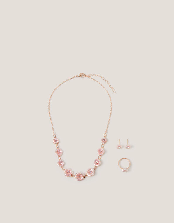 Pearly Flower Jewellery Set, Pink (PINK), large