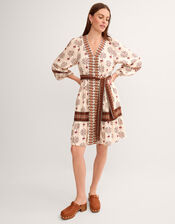 Carrie Floral Print Mini Dress, Ivory (IVORY), large