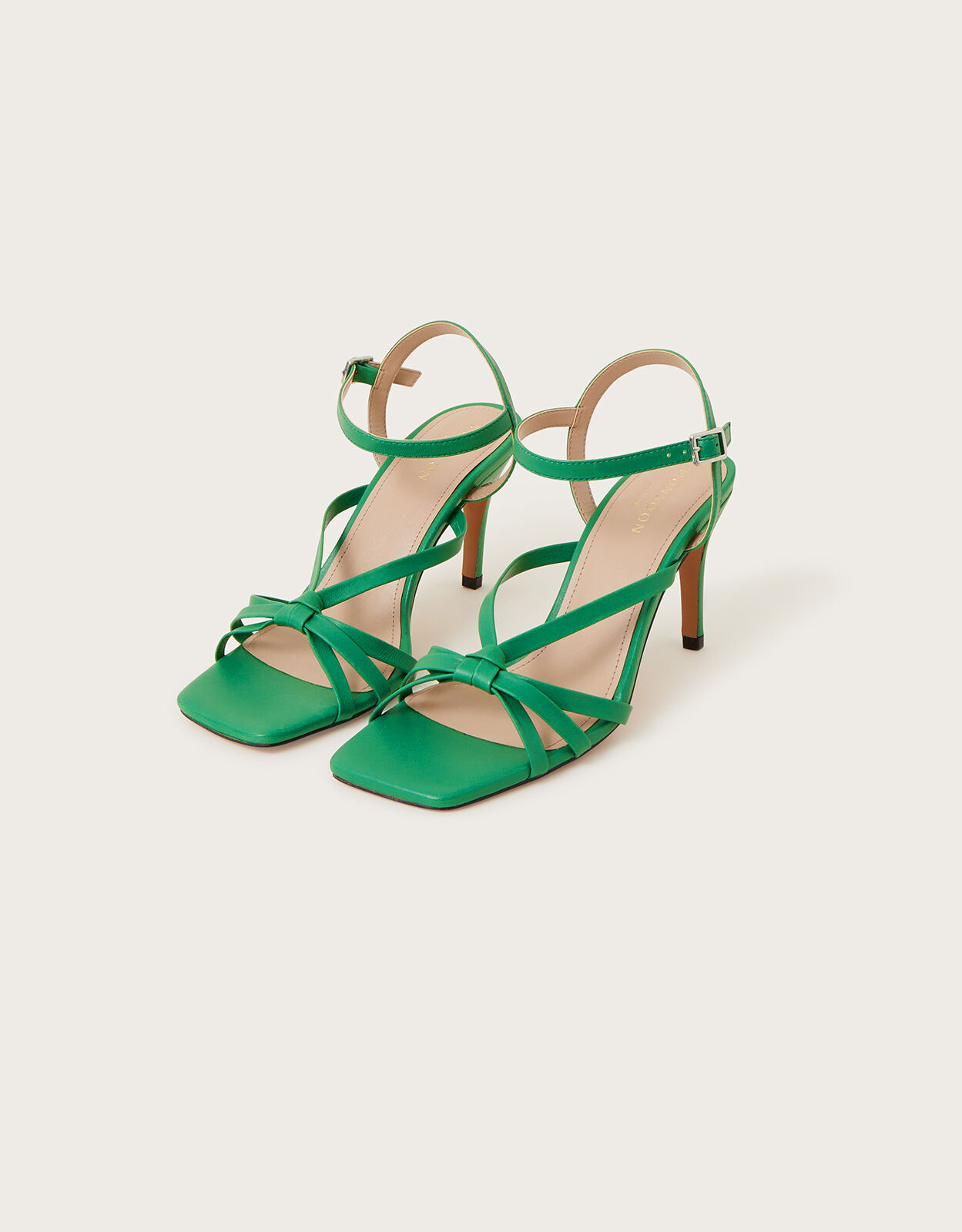 Barely There Leather Heel Sandals Green