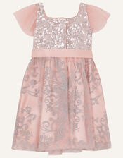 Baby Sequin Foil Print Dress, Pink (DUSKY PINK), large