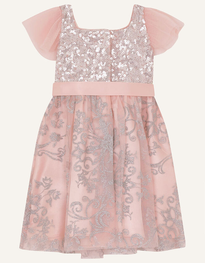 Baby Sequin Foil Print Dress, Pink (DUSKY PINK), large