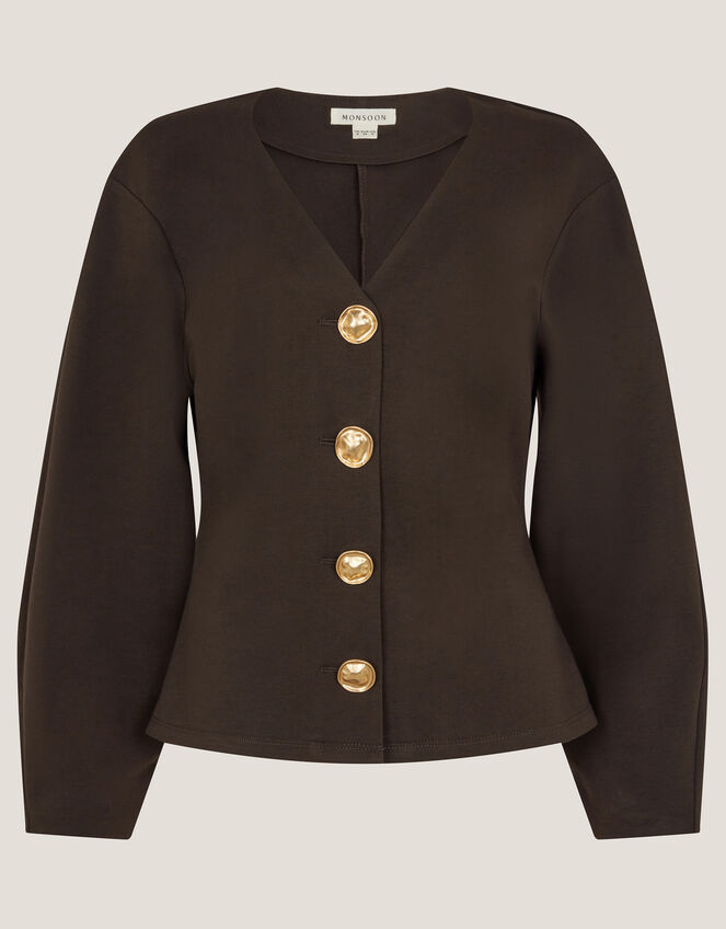 Perna V-Neck Button Jersey Top Brown