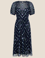 Hele Floral Embroidered Midi Dress, Blue (NAVY), large