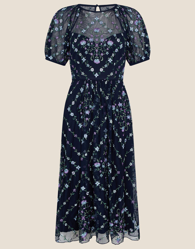 Hele Floral Embroidered Midi Dress, Blue (NAVY), large