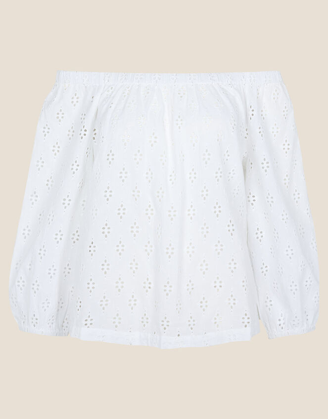 Schiffli Bardot Top in Sustainable Cotton White | Tops & T-shirts ...