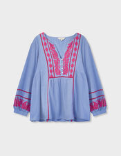East Circe Paisley Embroidered Blouse, Blue (LIGHT BLUE), large
