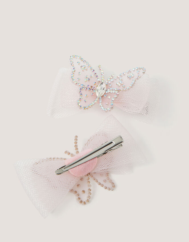 2-Pack Diamant&eacute; Butterfly Bow Hair Clips, Pink (PINK), large