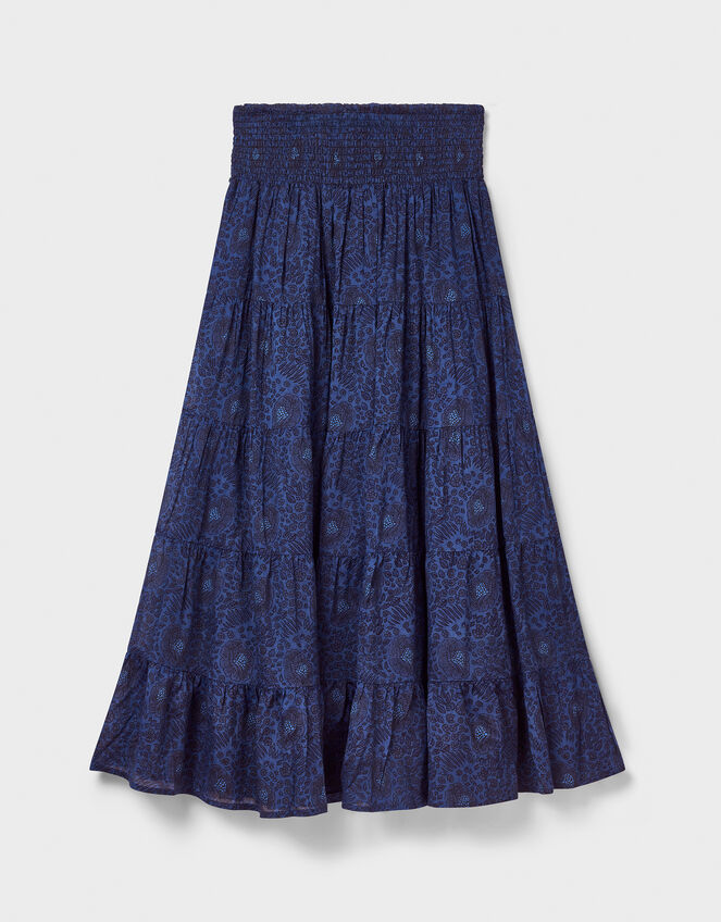 East Emelia Floral Tiered Maxi Skirt, Blue (NAVY), large