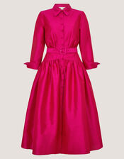 Poppy Belted Midi Shirt Dress, Pink (PINK), large