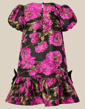 Monsoon x Queens of Archive Nancy Velvet Bow Floral Jacquard Party Dress​, Multi (MULTI), large
