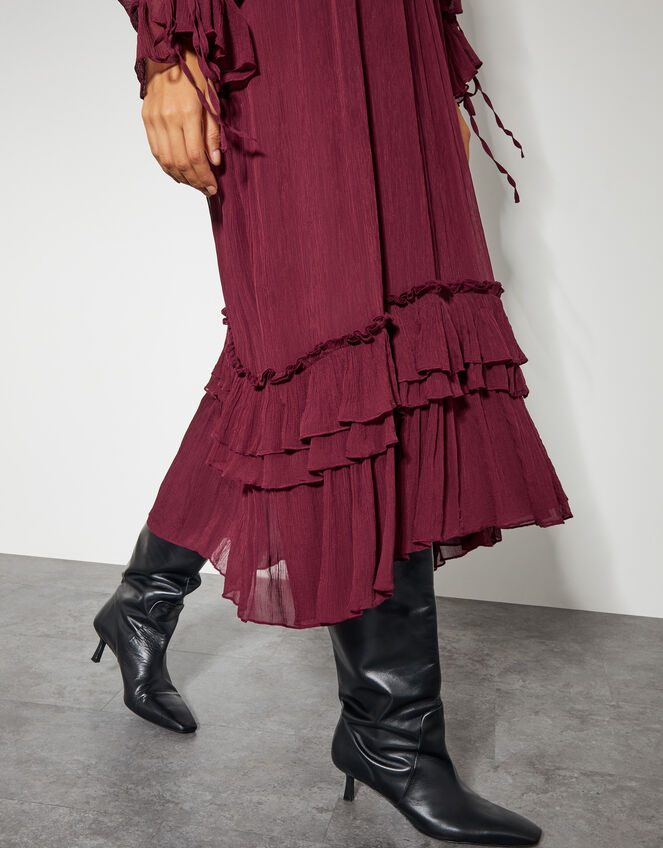Kelly Long Sleeve Ruffle Midi Dress, Red (BERRY), large