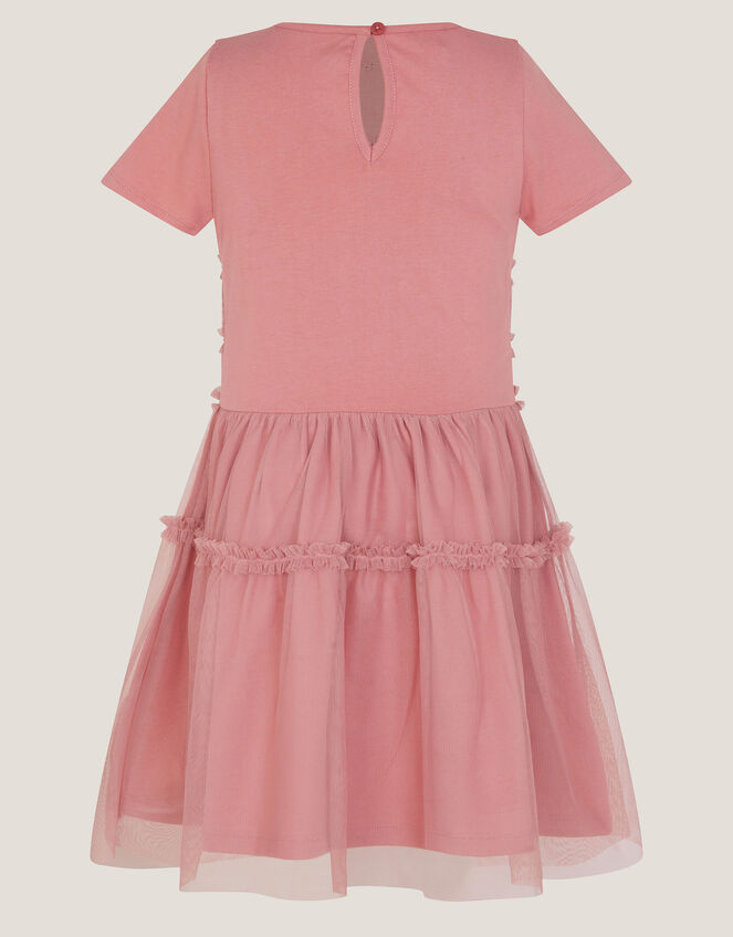 Sequin Butterfly Jersey Mesh Dress, Pink (PINK), large