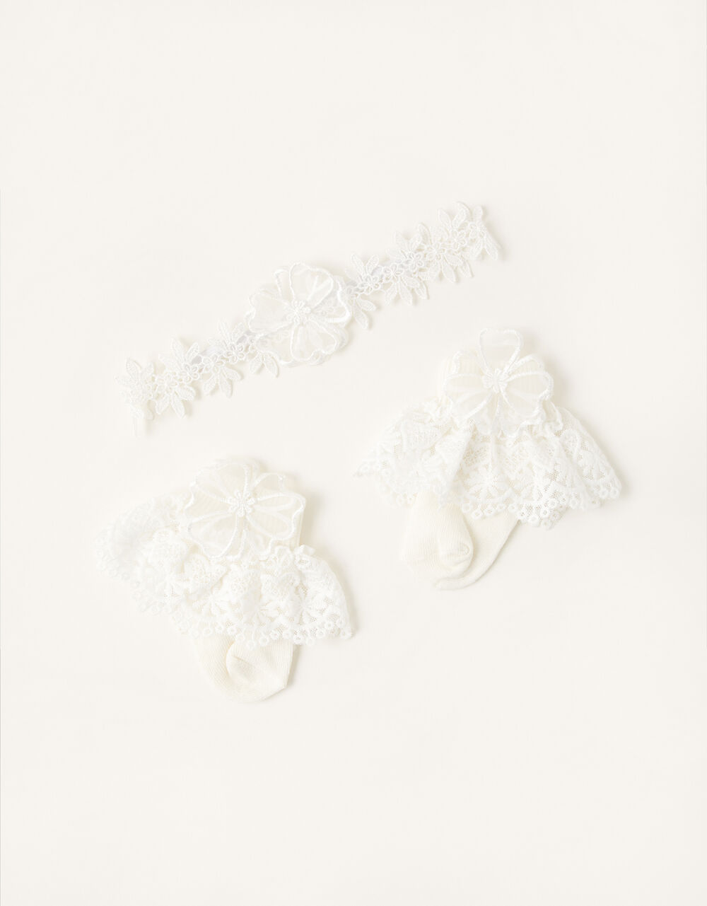 Children Children's Accessories | Baby Lace Bando and Sock Set Ivory - GC87280