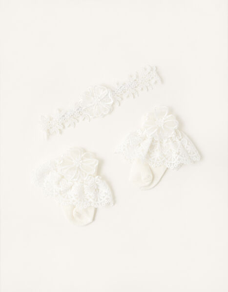 Baby Lace Bando and Sock Set Ivory, Ivory (IVORY), large