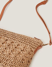 Amber Raffia Crochet Cross-Body Bag, , large