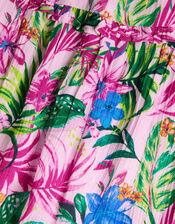 Tropical Palm Print Frill Dress, Ivory (IVORY), large