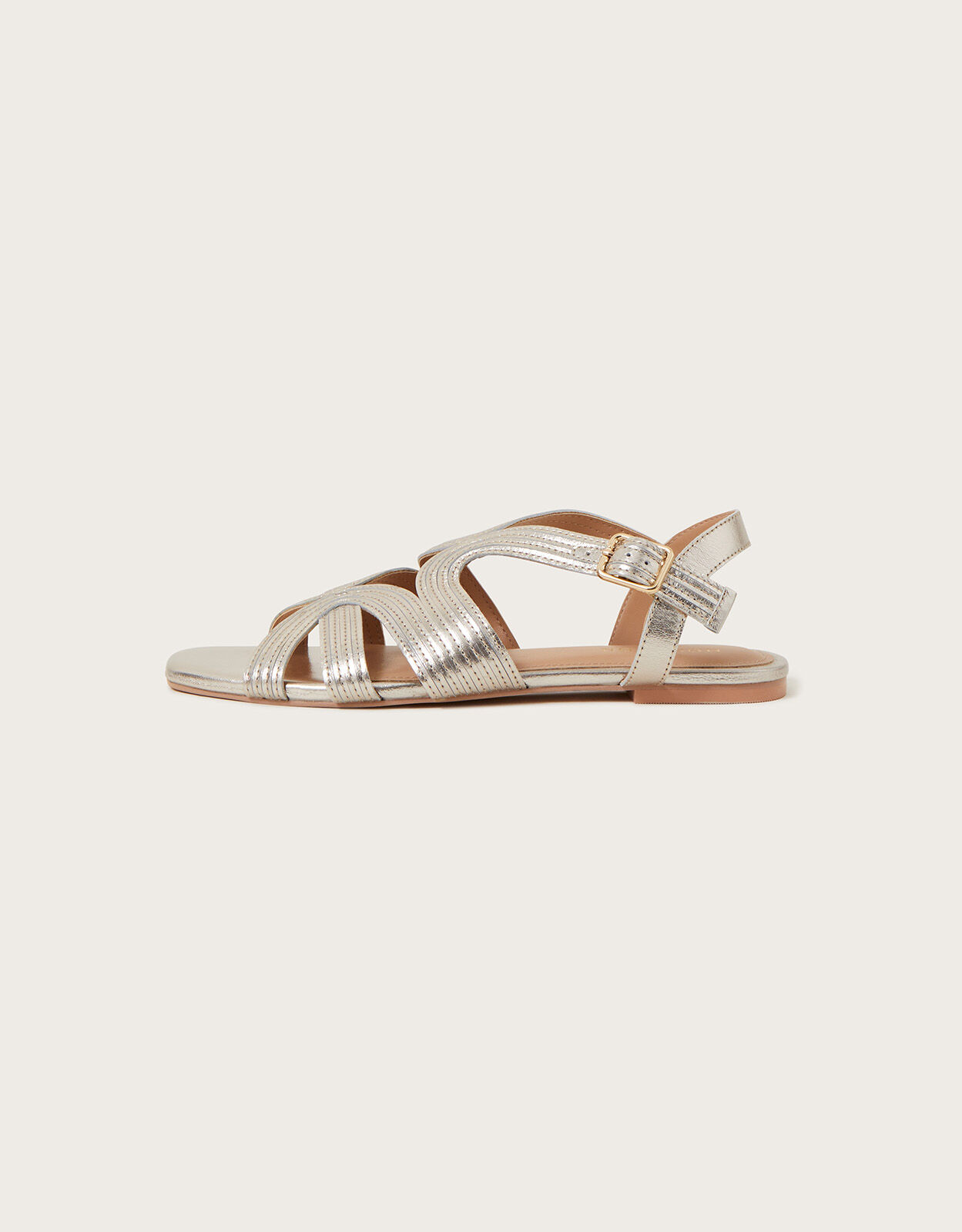 Leather Crossover Metallic Flat Sandals Gold