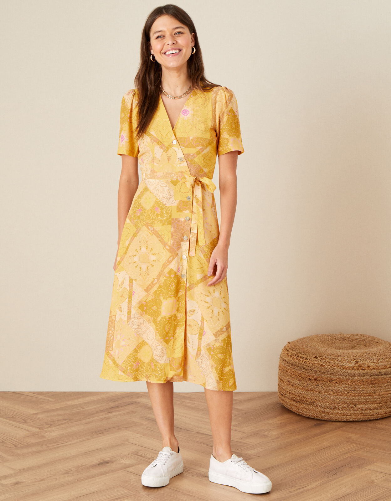 Yellow wrap dress uk online