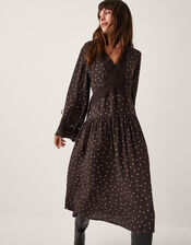 Mackie Polka Dot Lace Midi Dress, Brown (CHOCOLATE), large
