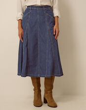 Harper Godet Midi Skirt , Blue (INDIGO), large