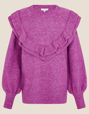 Double Frill V-Detail Jumper , Pink (PINK), large