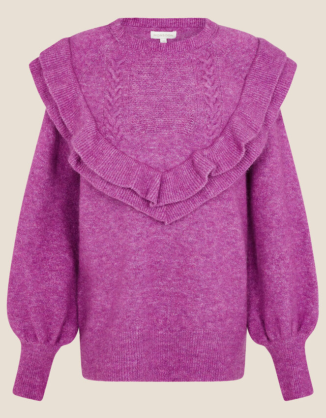 Double Frill V-Detail Jumper , Pink (PINK), large