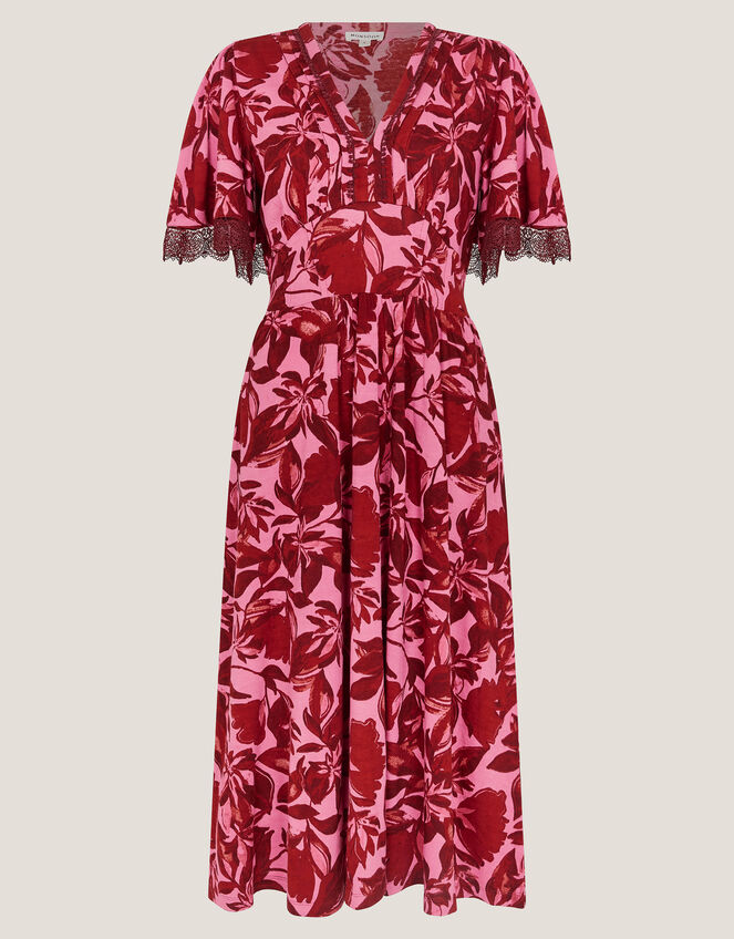 Aimee Floral Print Jersey Midi Dress, Pink (PINK), large