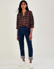 Check Button Through Blouse with LENZING™ ECOVERO™, Green (KHAKI), large
