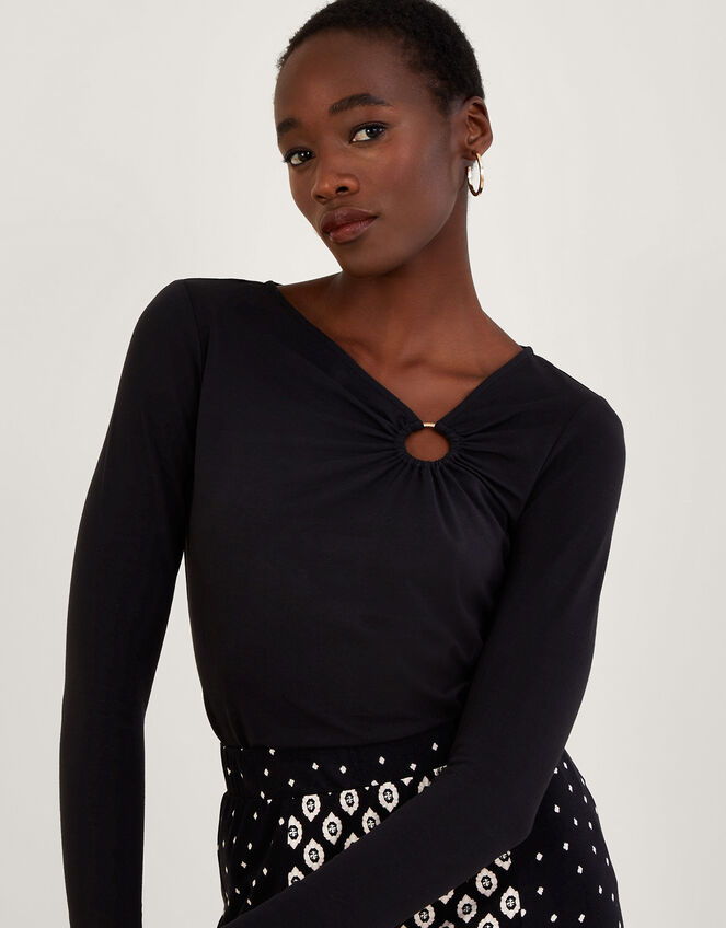 Ring Detail Jersey Top with Sustainable Cotton Black