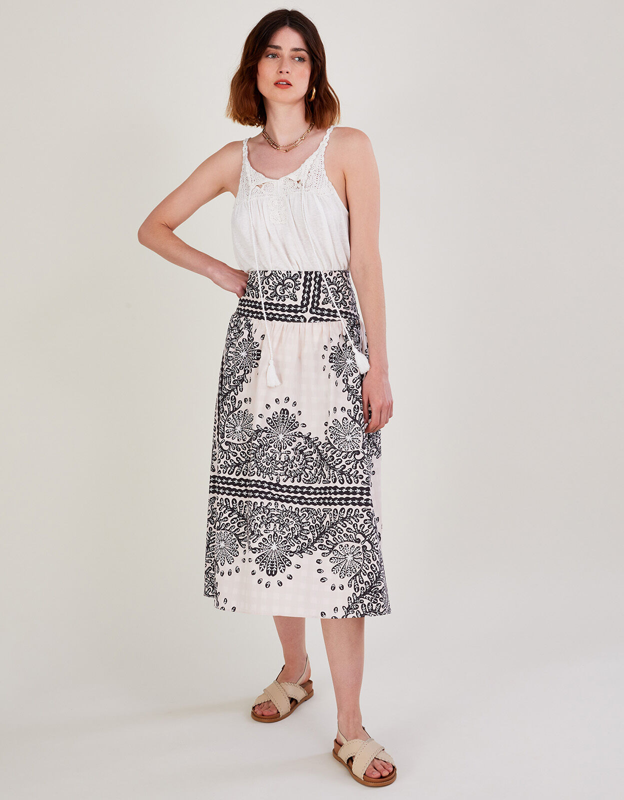 Scarf Print Poplin Skirt Ivory | Skirts | Monsoon UK.
