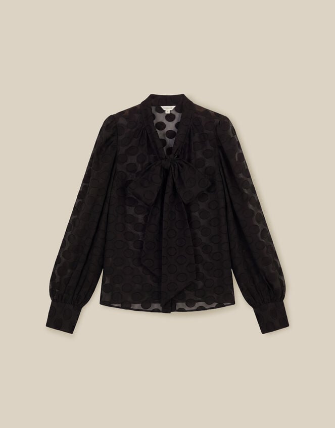 Sylvia Sheer Polka Dot Pussybow Blouse, Black (BLACK), large