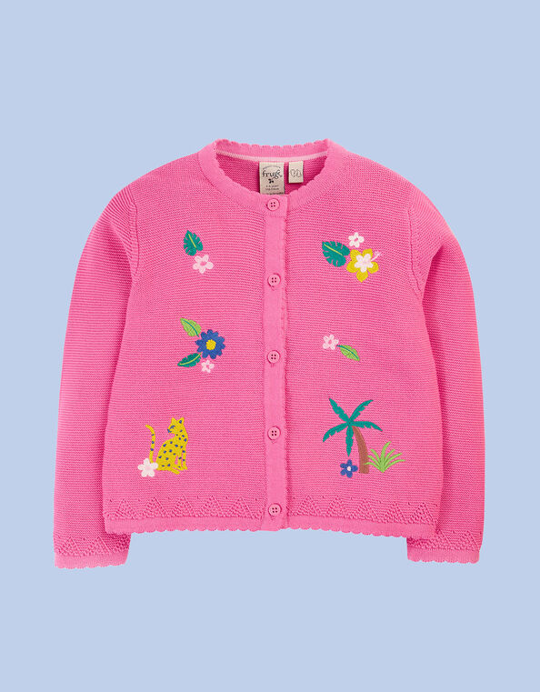 Frugi Embroidered Cardigan, Pink (PINK), large