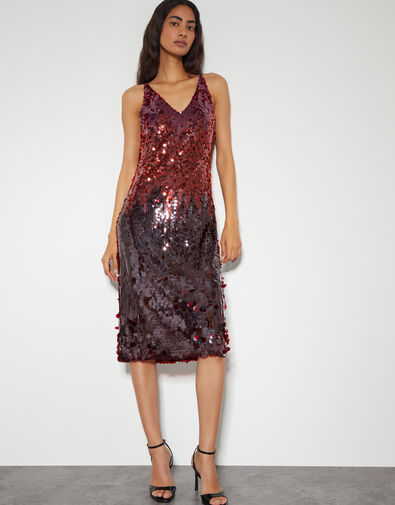 Claire Sleeveless Sequin Midi Dress, Red (RED), large