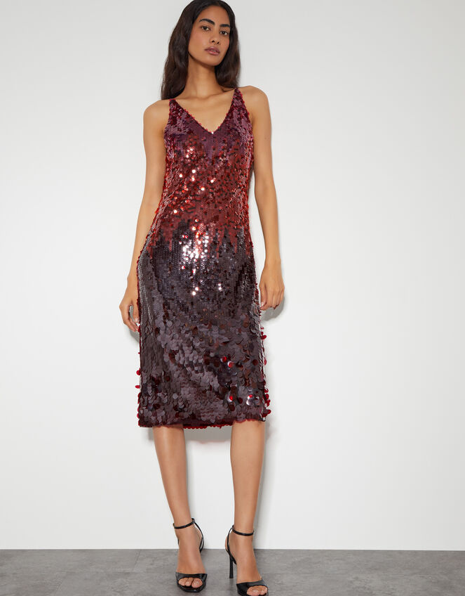 Claire Sleeveless Sequin Midi Dress, Red (RED), large