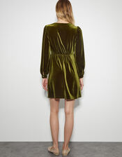 Vicki Embroidered Velvet Mini Dress, Green (OLIVE), large