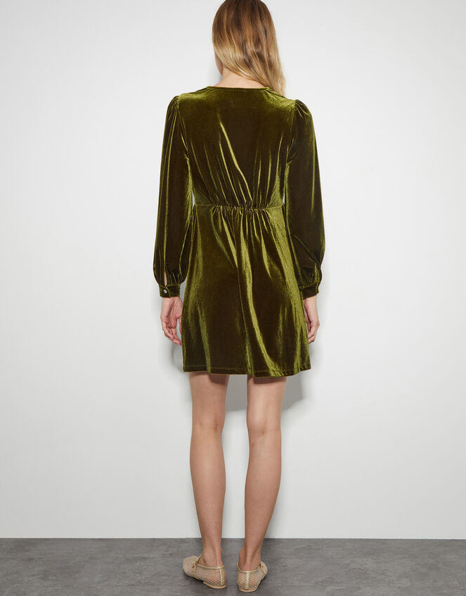 Vicki Embroidered Velvet Mini Dress, Green (OLIVE), large