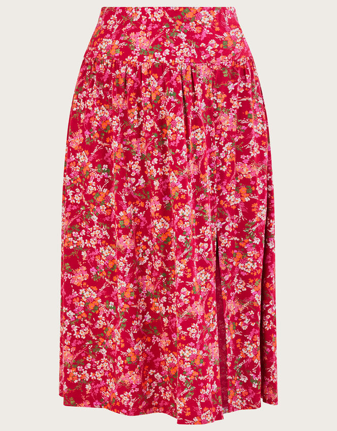 Ditsy Floral Print Skirt in Linen Blend Red | Skirts | Monsoon UK.