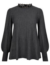 Woven Neckline Knit Jumper with Recycled Polyester, Grey (CHARCOAL), large
