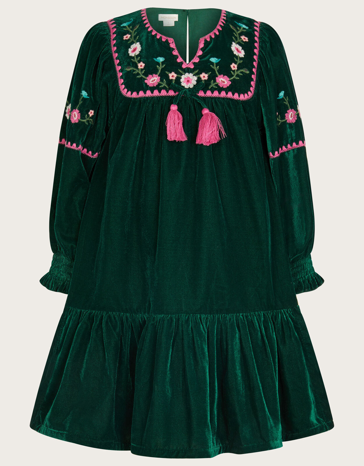 Boutique Velvet Rose Embroidered Dress Green