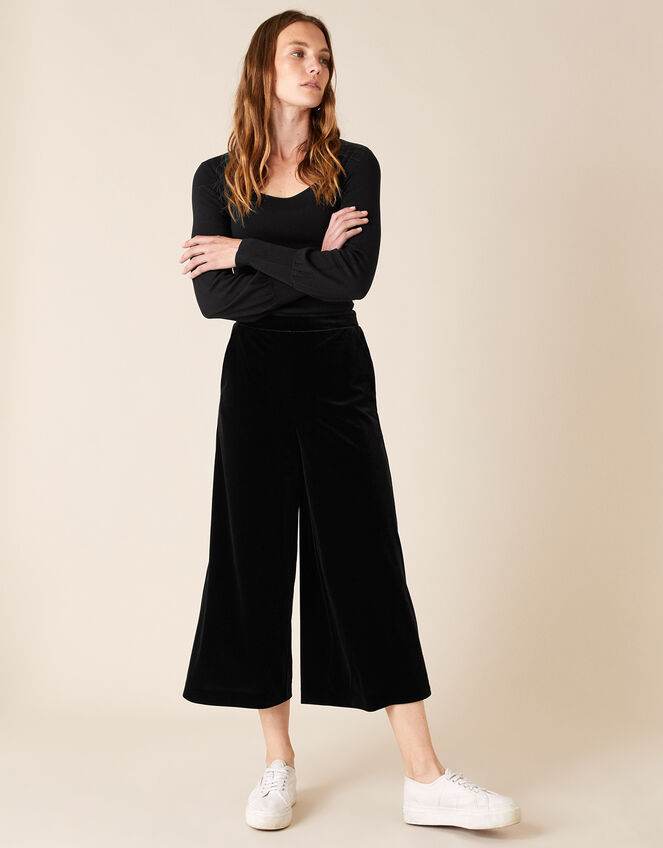 Velvet Cropped Trousers, Black (BLACK), large