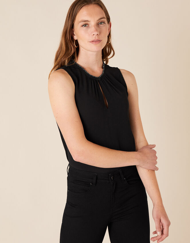 Embellished Neck Tank Top with LENZING™ ECOVERO™, Black (BLACK), large
