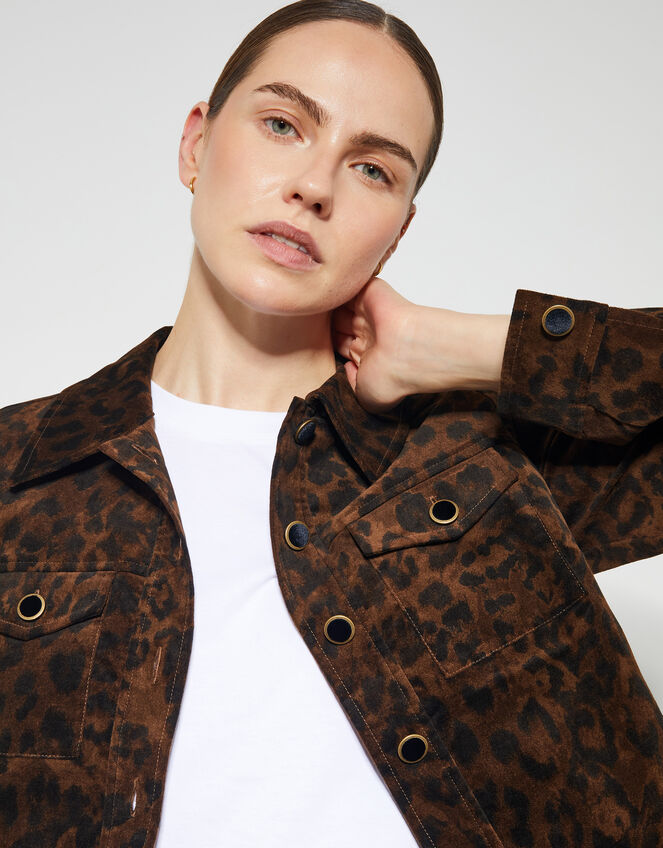 Rhonda Cropped Round Neck Jacket - Lined with Button Fastening & Faux Pockets - Leopard Print main image 1