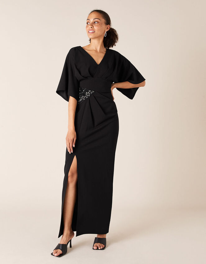 Kirsty Beaded Insert Stretch Maxi Dress, Black (BLACK), large