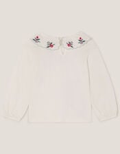 Embroidered Collar Top, Ivory (IVORY), large