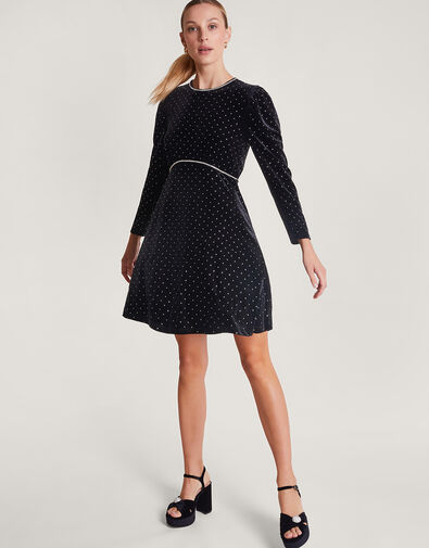 Hali Velvet Dress, Black (BLACK), large