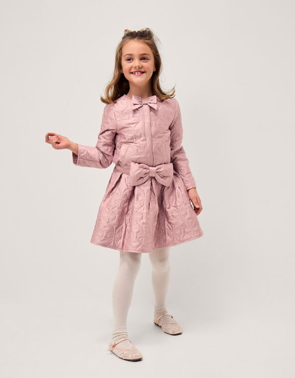 Bow Quilted Satin Skirt, Pink (PALE PINK), large