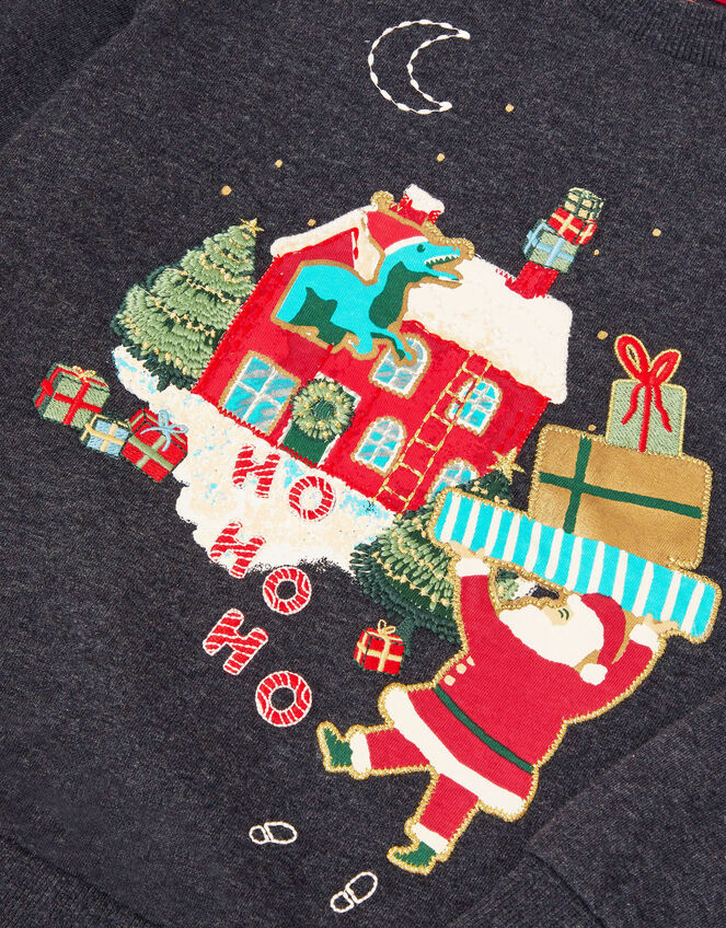 Christmas Santa Scene Sweatshirt, Grey (CHARCOAL), large